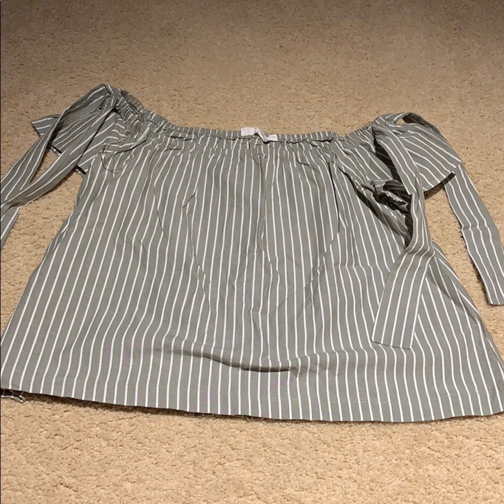 green and white striped top